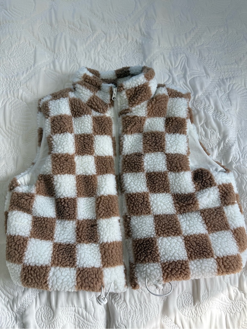 Wild Rose womens Checkerboard Sherpa Vest - Brown & White